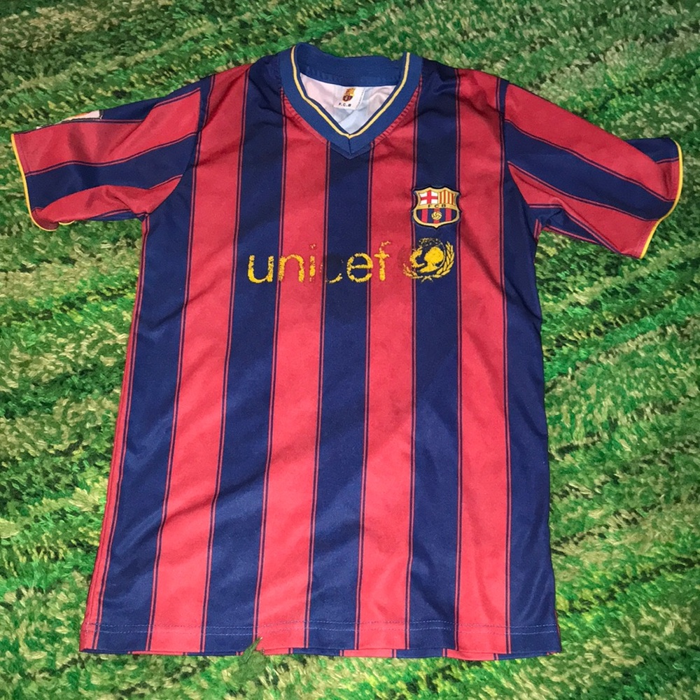 FC Barcelona Kids' Red & Blue Striped Soccer Jersey